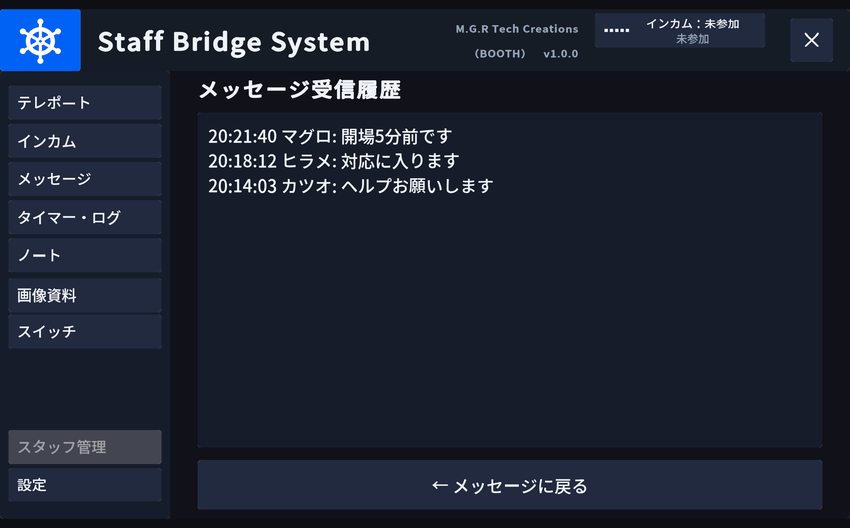 メッセージの受信ログ